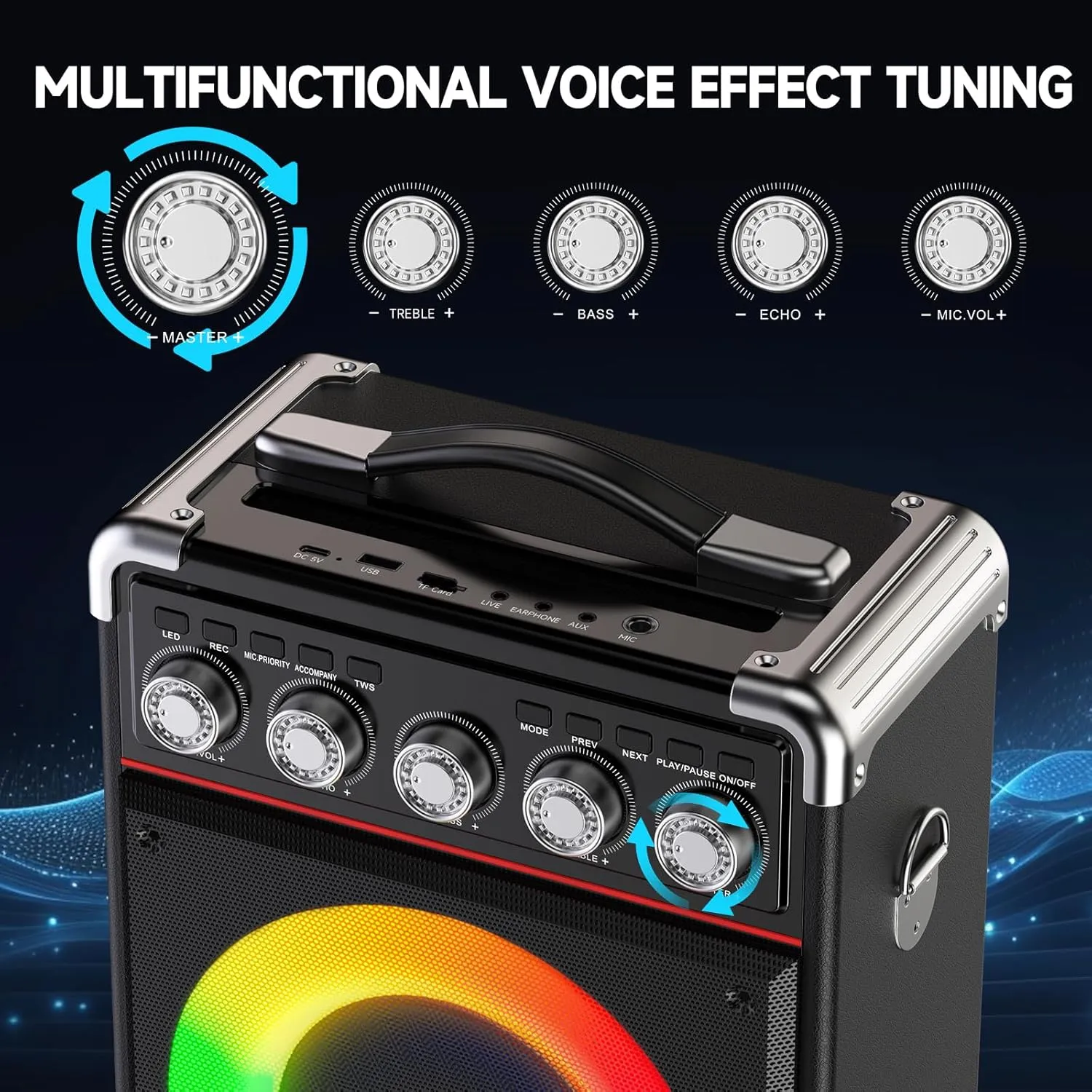 Karaoke Machine for Adults, Portable Bluetooth Speaker Karaoke Machine with 2 Microphones for Home Party Outdoor, Karaoke Microphones with PA System Support TV/USB/AUX/TWS