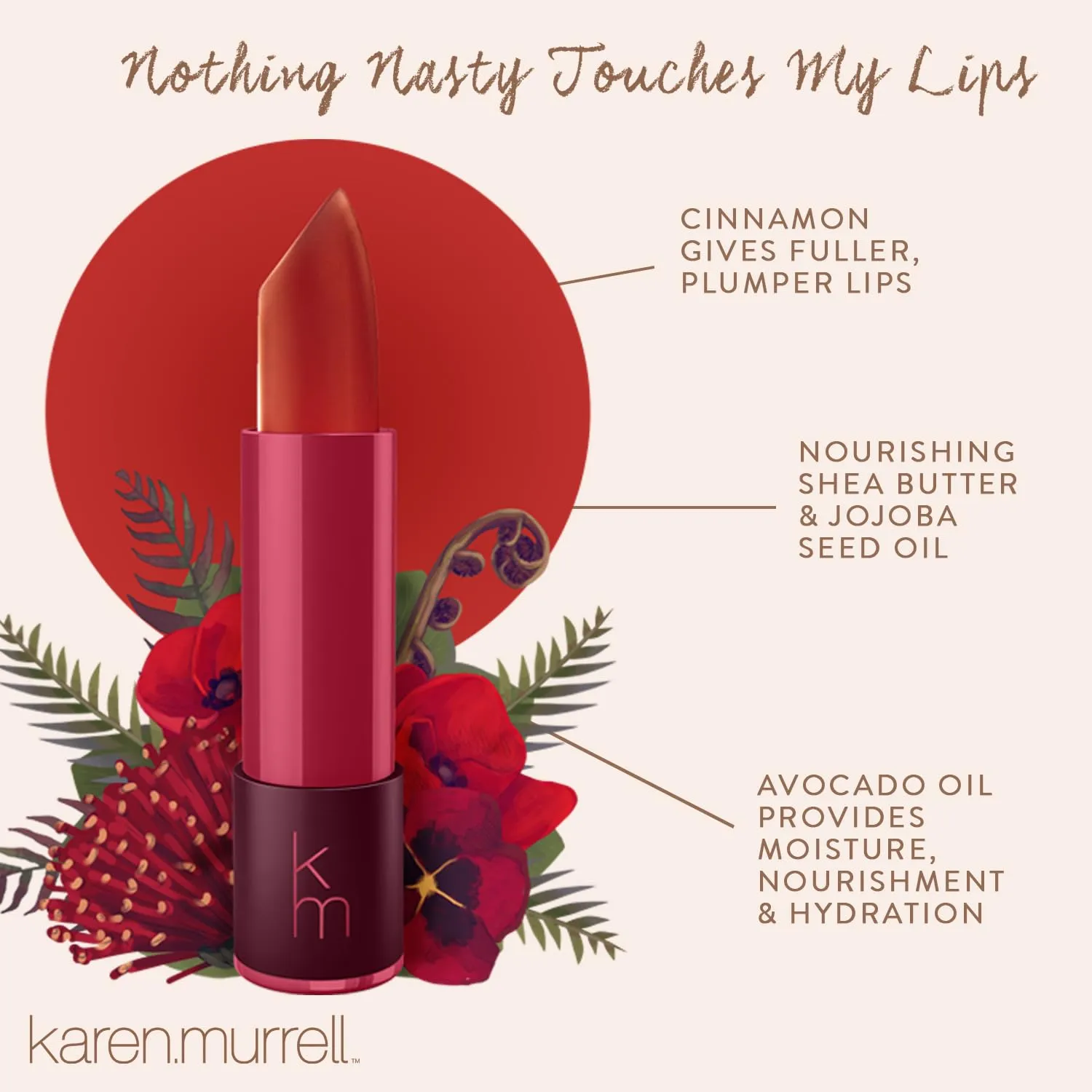 Karen Murrell - Natural Lip Stick - Lipstick 21 Fiery Ruby - Dark Red Lipstick - Matte Finish, 100% Natural Ingredients, Moisturizes & Hydrates Lips - Paraben & Cruelty Free
