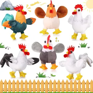 Kasyat 6 Pieces Mini Plush Furry Farm Animal Toys Soft Horse Pig Cattle Rabbit Dog Sheep Doll Stuffed Plush Farm Animals for Christmas Stocking Stuffers Birthday Party Decoration(Chicken and Rooster)