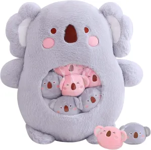 Kawaii Koala Stuffed Animal Toy, Removable Plush Pillow Pet Stuff Squishy Fluffy Anime Throw Pillow, Cute Bag of Koala Dolls Kids Gifts for Girls, Sofa Chair Home Decor Pillow, 6 Koalas (Gray)