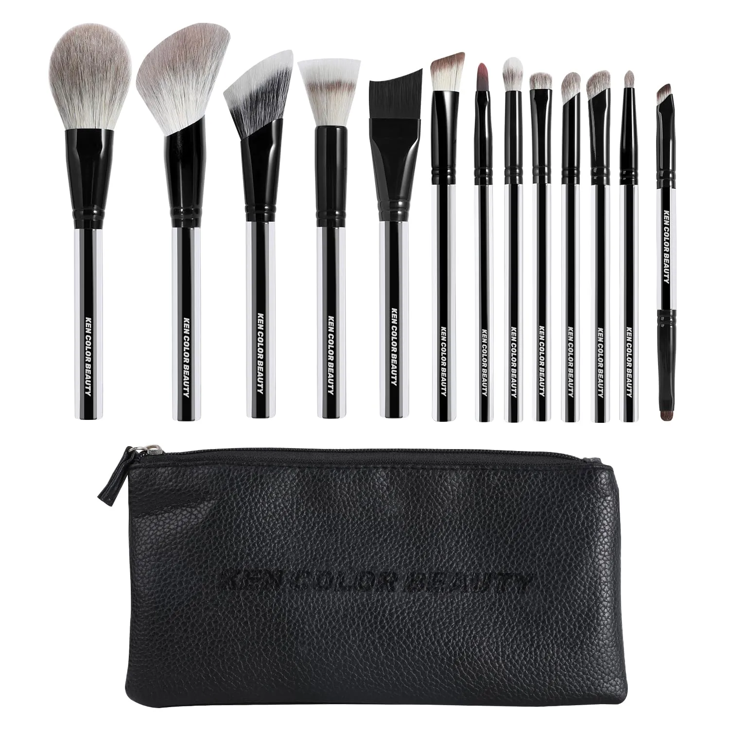 KENCOLOR Premium 13-Piece Makeup Brush Set with PU Travel Pouch – High-End Acrylic Handle, Soft Synthetic & Natural Bristles, Dense & Non-Absorbent, for Flawless Application