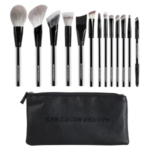 KENCOLOR Premium 13-Piece Makeup Brush Set with PU Travel Pouch – High-End Acrylic Handle, Soft Synthetic & Natural Bristles, Dense & Non-Absorbent, for Flawless Application
