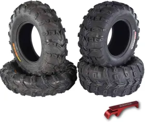 Kenda Bearclaw EVO K592-25x8-12 Front and 25x10-12 Rear Tires for All Terrain (ATV), UTV, and Side by Side (SxS) Vehicles - 6-Ply - Bear Claw EVO 25x8x12 25x10x12 with Kenda Keychain (4 Pack)