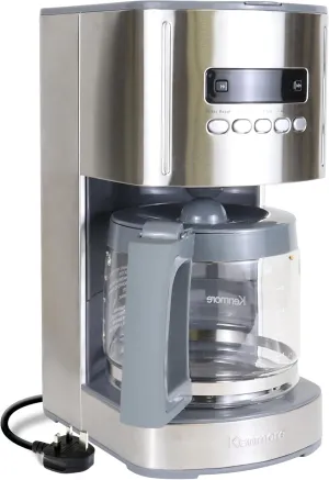 Kenmore Coffee Maker 12 cup Drip Coffee Machine Reusable Filter Programmable Timer Digital Display Aroma Control Glass Carafe Charcoal Water Filter Regular Bold Stainless Steel