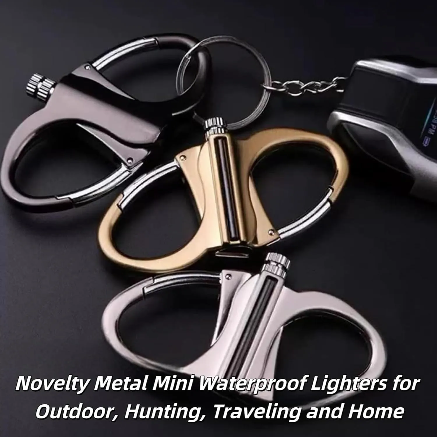 Keychain Lighter，Forever Match Lighter Key Chain，Metal Match Keychains Waterproof Matches，Small and Compact Waterproof Lighters (Black,2pc)