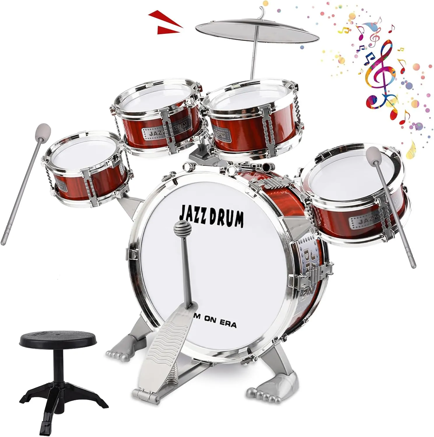 Kid Drum Set for Toddlers 1-3, Jazz Drum Set for Kids Age 3-5 with 5 Drums & Stool Musical Instruments Toy, Christmas / Birthday Gift for 1-3 4 5 Year Old Boys Girls
