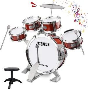 Kid Drum Set for Toddlers 1-3, Jazz Drum Set for Kids Age 3-5 with 5 Drums & Stool Musical Instruments Toy, Christmas / Birthday Gift for 1-3 4 5 Year Old Boys Girls