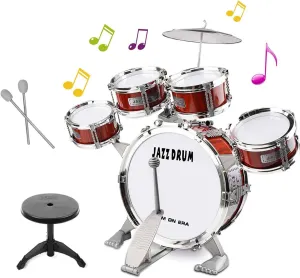 Kid Drum Set for Toddlers 1-3, Jazz Drum Set for Kids Age 3-5 with 5 Drums & Stool Musical Instruments Toy, Christmas/Birthday Gift for 1-3 4 5 Year Old Boys Girls