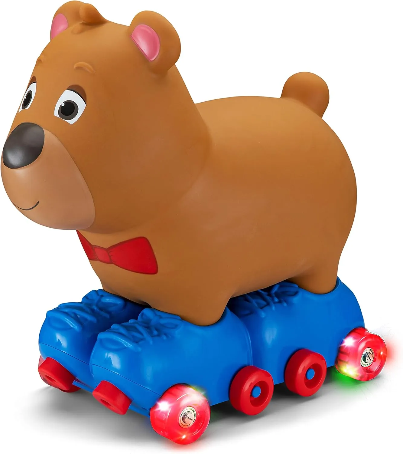 Kid Trax Silly Skaters Bear Toddler Foot to Floor Ride On Toy, Kids 1-3 Years Old, Soft and Inflatable, Single Rider, Light Up LED Rollerskates, Brown