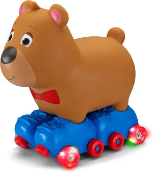 Kid Trax Silly Skaters Bear Toddler Foot to Floor Ride On Toy, Kids 1-3 Years Old, Soft and Inflatable, Single Rider, Light Up LED Rollerskates, Brown