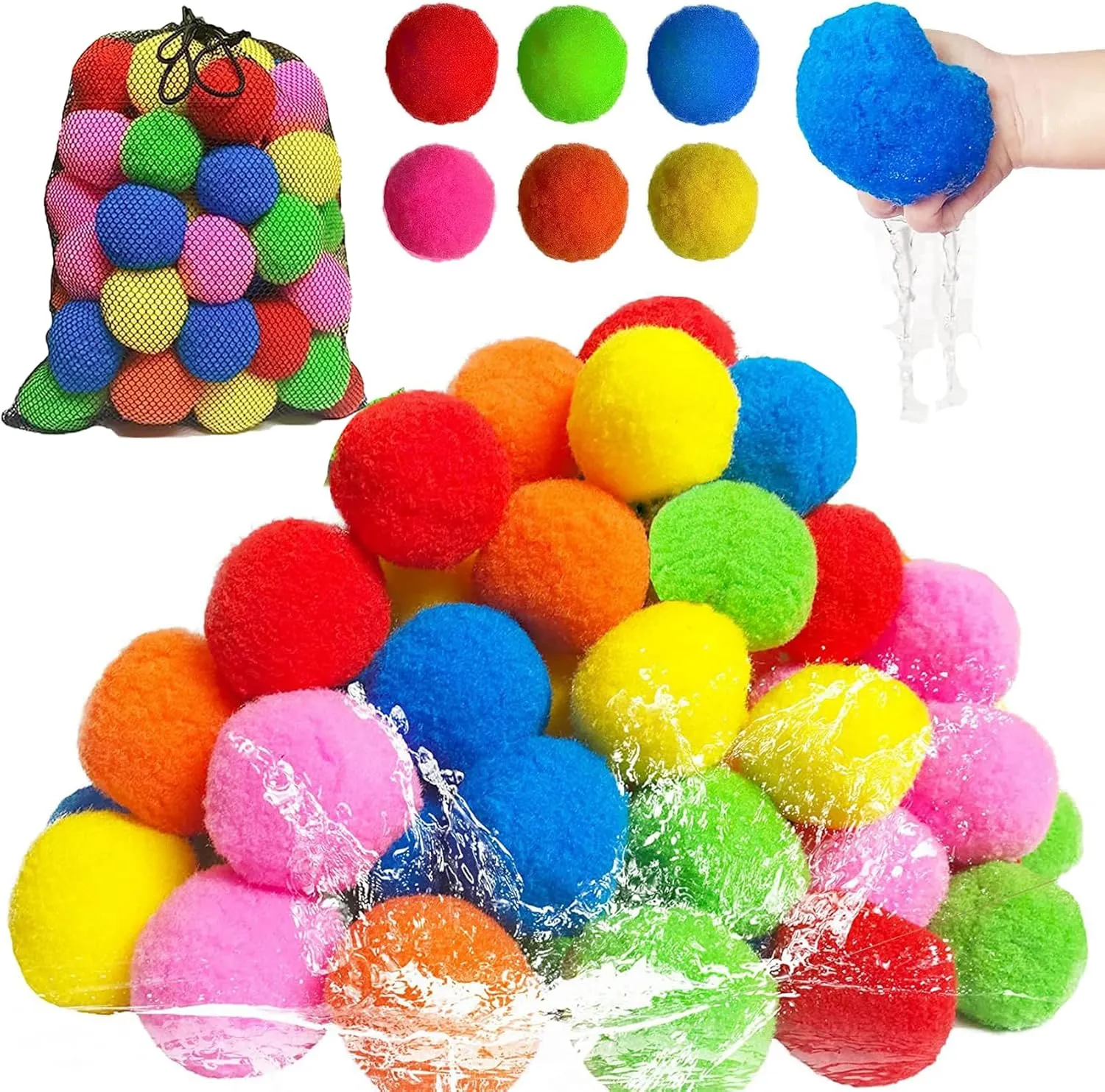 Kiddospace Reusable Water Sponge Balls, 30/60PCS Kiddo Space Water Sponge Balls for Pool Parties, Beach Days, Or Backyard Battles, Quick Hydration, Will Not Crack, Make Every Throw Fun (90Pcs)