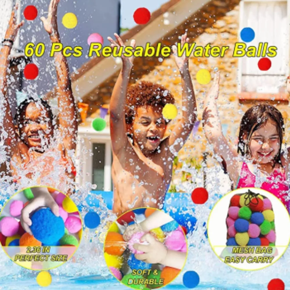 Kiddospace Reusable Water Sponge Balls, 30/60PCS Kiddo Space Water Sponge Balls for Pool Parties, Beach Days, Or Backyard Battles, Quick Hydration, Will Not Crack, Make Every Throw Fun (90Pcs)