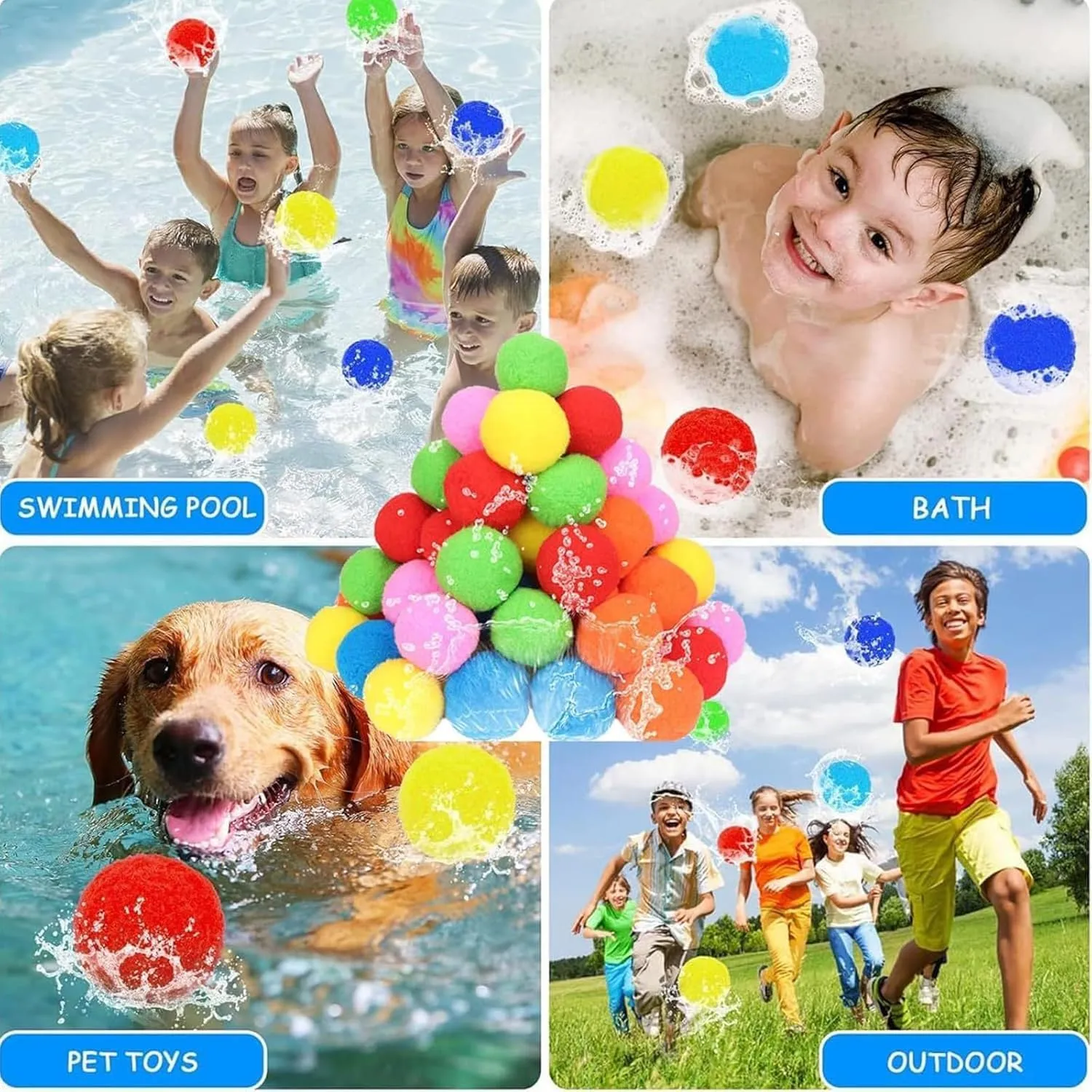 Kiddospace Reusable Water Sponge Balls With Water Filled Balloon, 2025 New Water Soaker Balloons Soft and Safe for Pool and Backyard Fun (30pcs(with 111pcs balloon))