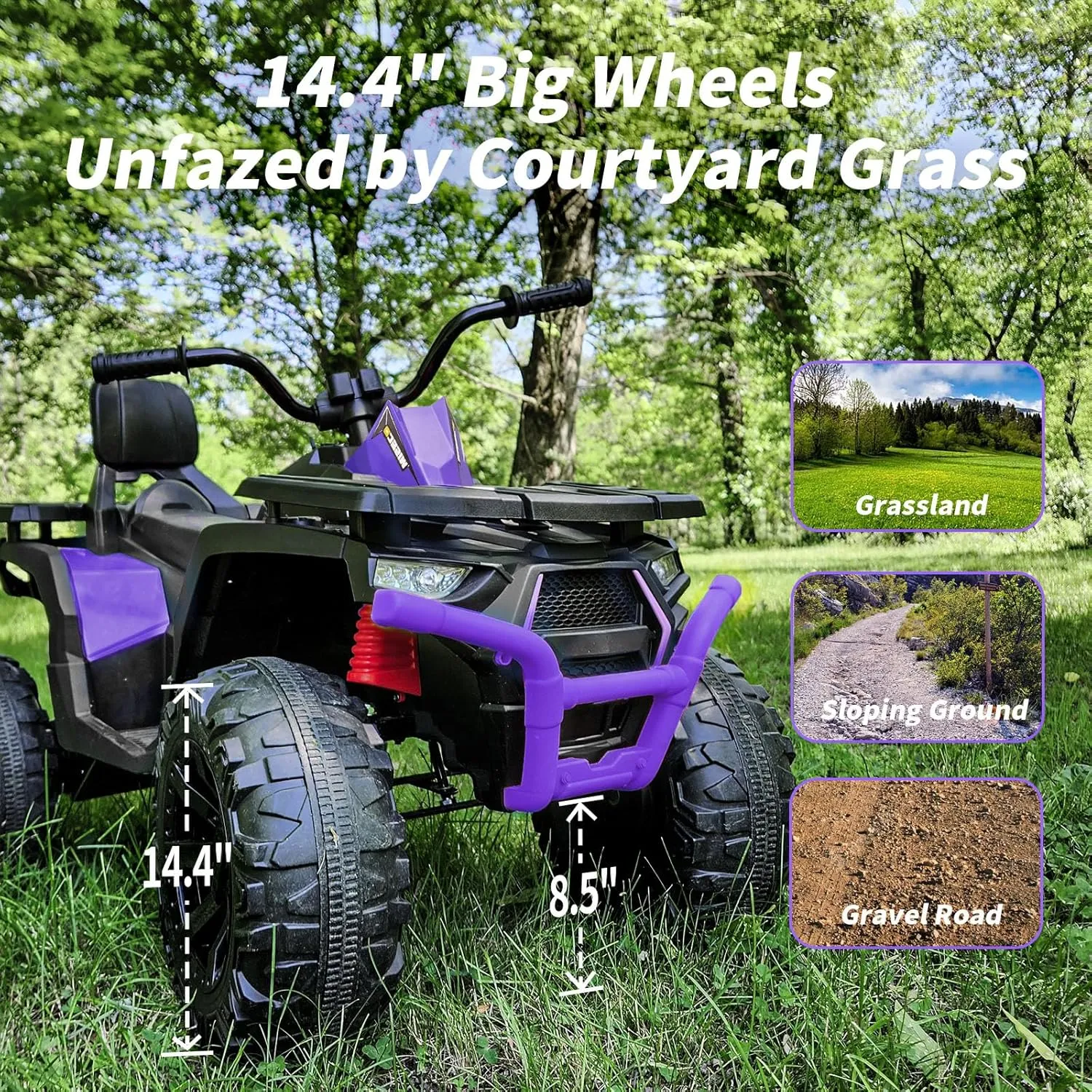 Kids ATV 4 Wheeler, 24V Ride On Toys Car for Big Kids with 400W Motor, 2 Seater - Purple