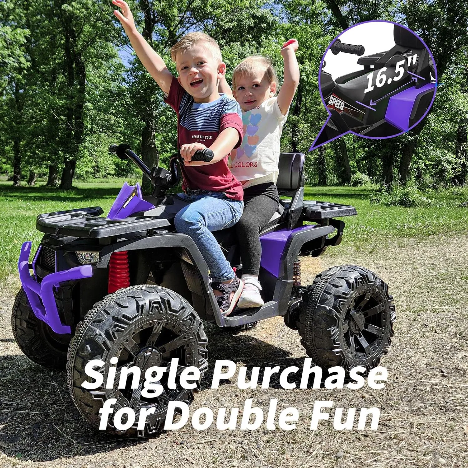 Kids ATV 4 Wheeler, 24V Ride On Toys Car for Big Kids with 400W Motor, 2 Seater - Purple