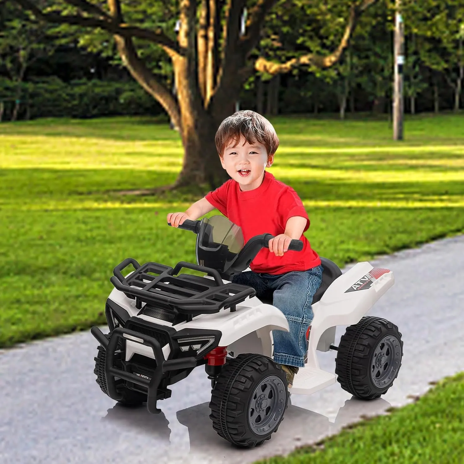 Kids ATV 4 Wheeler, 6V Ride on Toy Car for Toddlers Boys & Girls w/Music, 1.8 Mph Max Speed, Wear-Resistant Wheels, Battery Powered Four Wheeler for Toddler Kids Cars to Drive, White