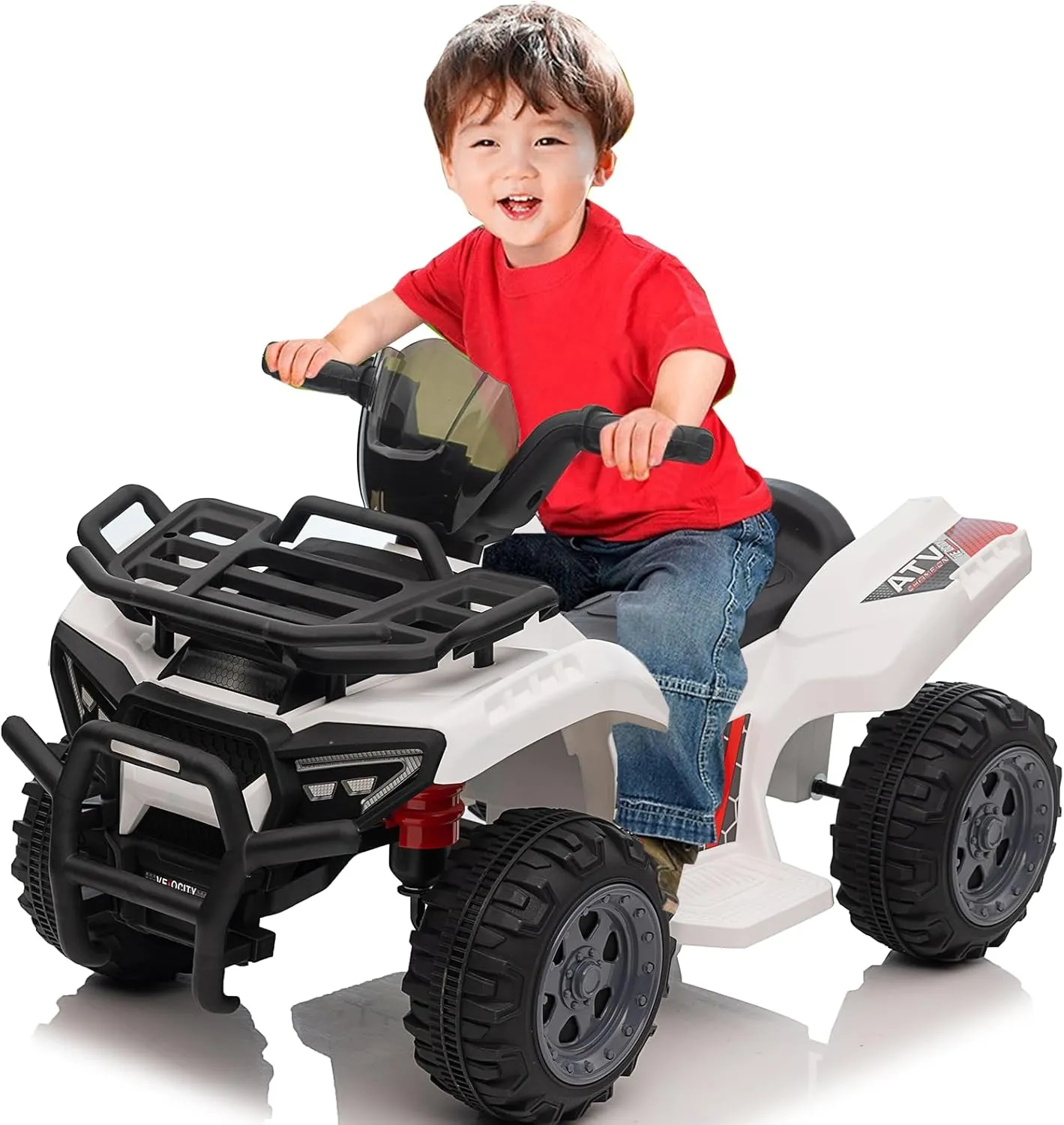 Kids ATV 4 Wheeler, 6V Ride on Toy Car for Toddlers Boys & Girls w/Music, 1.8 Mph Max Speed, Wear-Resistant Wheels, Battery Powered Four Wheeler for Toddler Kids Cars to Drive, White