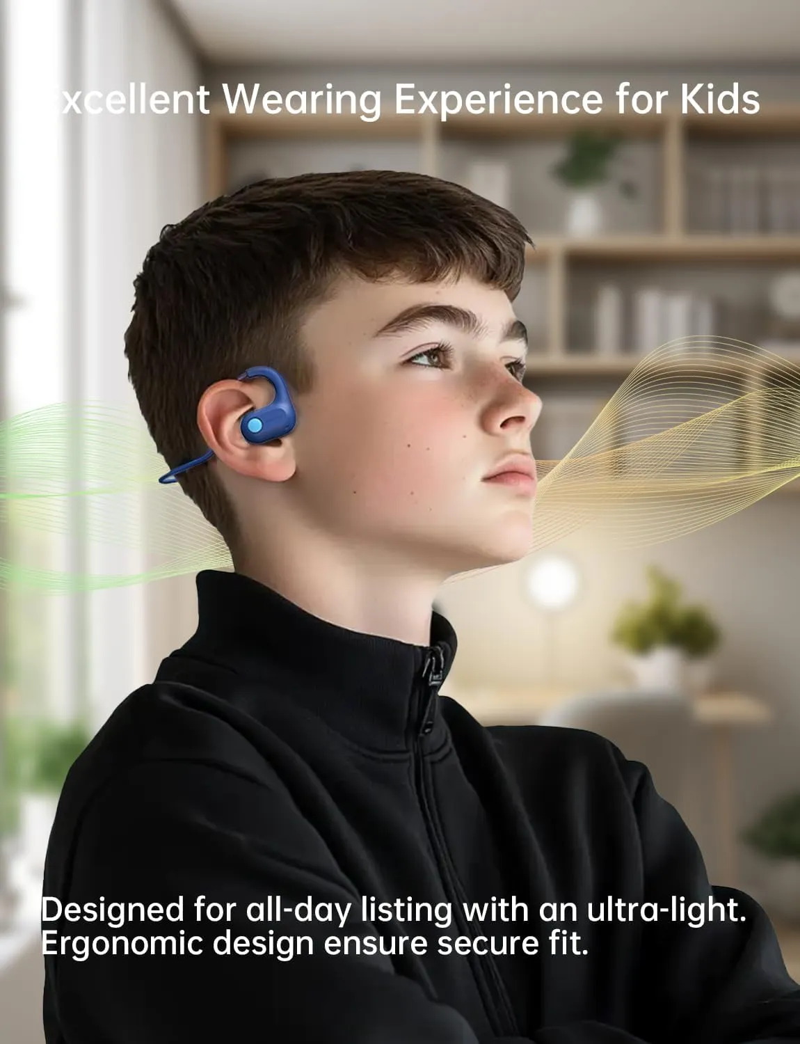 Kids Bluetooth Headphones, Bluetooth 5.4 Air Conduction Open Ear Headphones, Ultra-Light, Stereo Sound with Mic, IPX5 Waterproof, 15H Playtime, Perfect for School and Outdoor Activities-Blue
