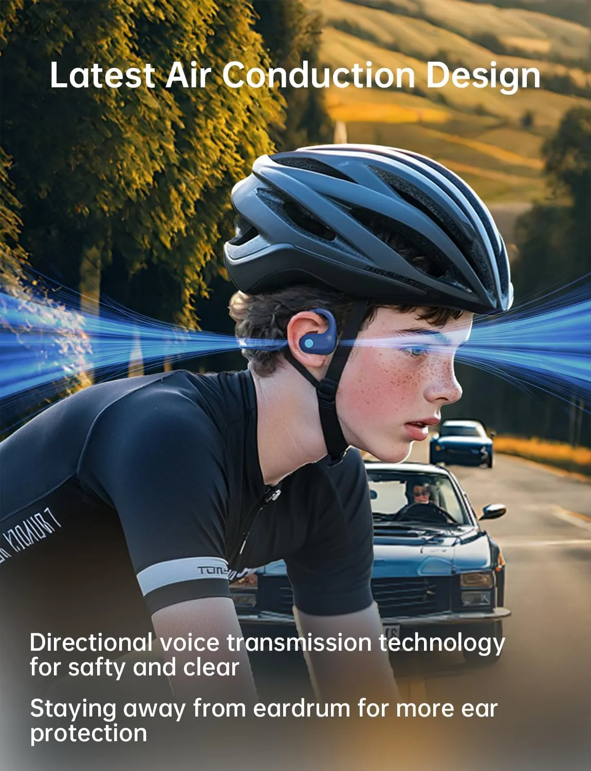 Kids Bluetooth Headphones, Bluetooth 5.4 Air Conduction Open Ear Headphones, Ultra-Light, Stereo Sound with Mic, IPX5 Waterproof, 15H Playtime, Perfect for School and Outdoor Activities-Blue
