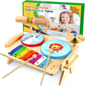 Kids Drum Set, Baby Musical Instruments Toys for Toddlers, 7 in 1 Wooden Xylophone Toddler Drum Set Percussion Instruments Musical Toys Birthday Gifts for Children Boys and Girls