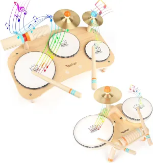 Kids Drum Set for Toddlers 1-3, All in One Musical Instruments - Wooden Musical Toys - Montessori Sensory Toys for 1 Year Old - Birthday Gifts for Girls Boys