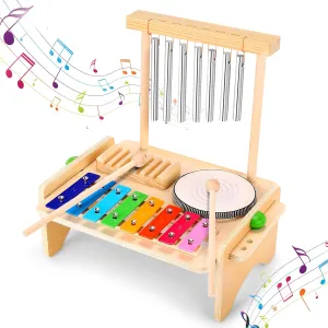 Kids Drum Set for Toddlers, Baby Montessori Musical Instruments Toys, Toddler Wooden Xylophone Musical Toys Birthday for Children Boys and Girls