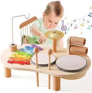 Kids Drum Set for Toddlers Musical Instruments 7 in 1 Baby Musical Toy Montessori Xylophone Toys for Boys Girls Months Birthday Gifts