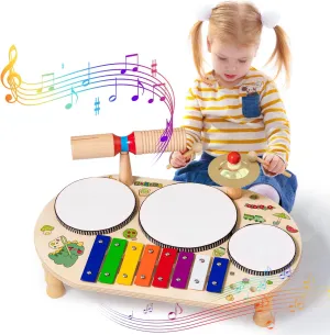 Kids Drum Set for Toddlers,8 in 1 Montessori Musical Instruments,Wooden Preschool Sensory Toys,Percussion Instruments Gifts for Boys and Girls