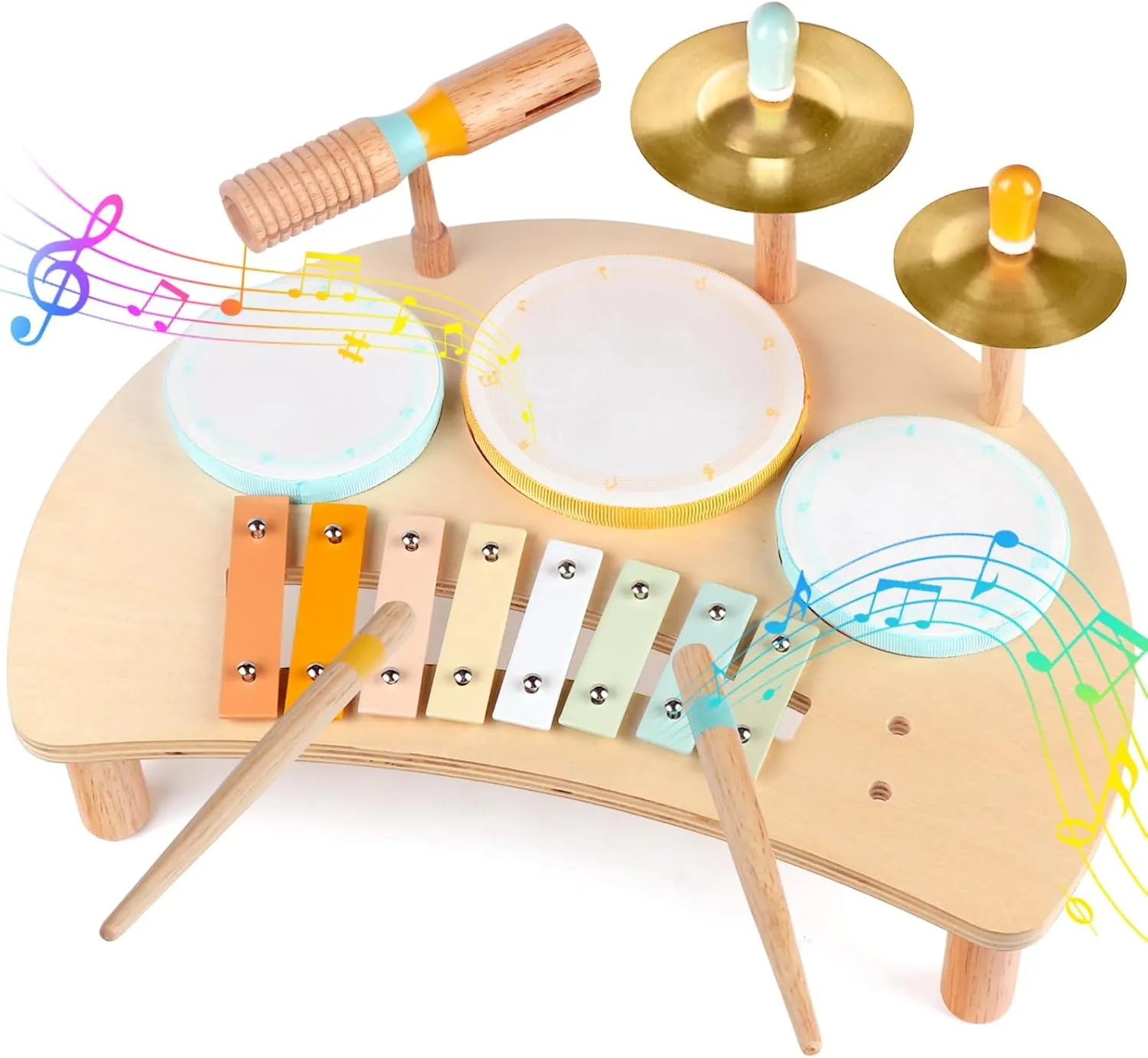 Kids Drum Set, Montessori Musical Instruments for Toddlers 1-3, Wooden Musical Toys for Baby 12-18 Months, Preschool Educational Xylophone Drum Kit, Birthday Gift for Boys Girls Ages 3 