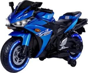 Kids Electric Motorcycle, 12V 7AH Battery, 1.8-3.2 MPH Speed, Blue