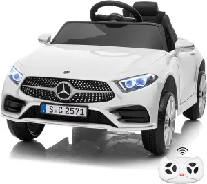 Kids Electric Ride on Car with Remote Control, 12V Licensed Mercedes Benz Kids Car Battery Powered Electric Vehicles Toy Car, Adjustable Speed, Safety Belt, Music&LED Lights (White)