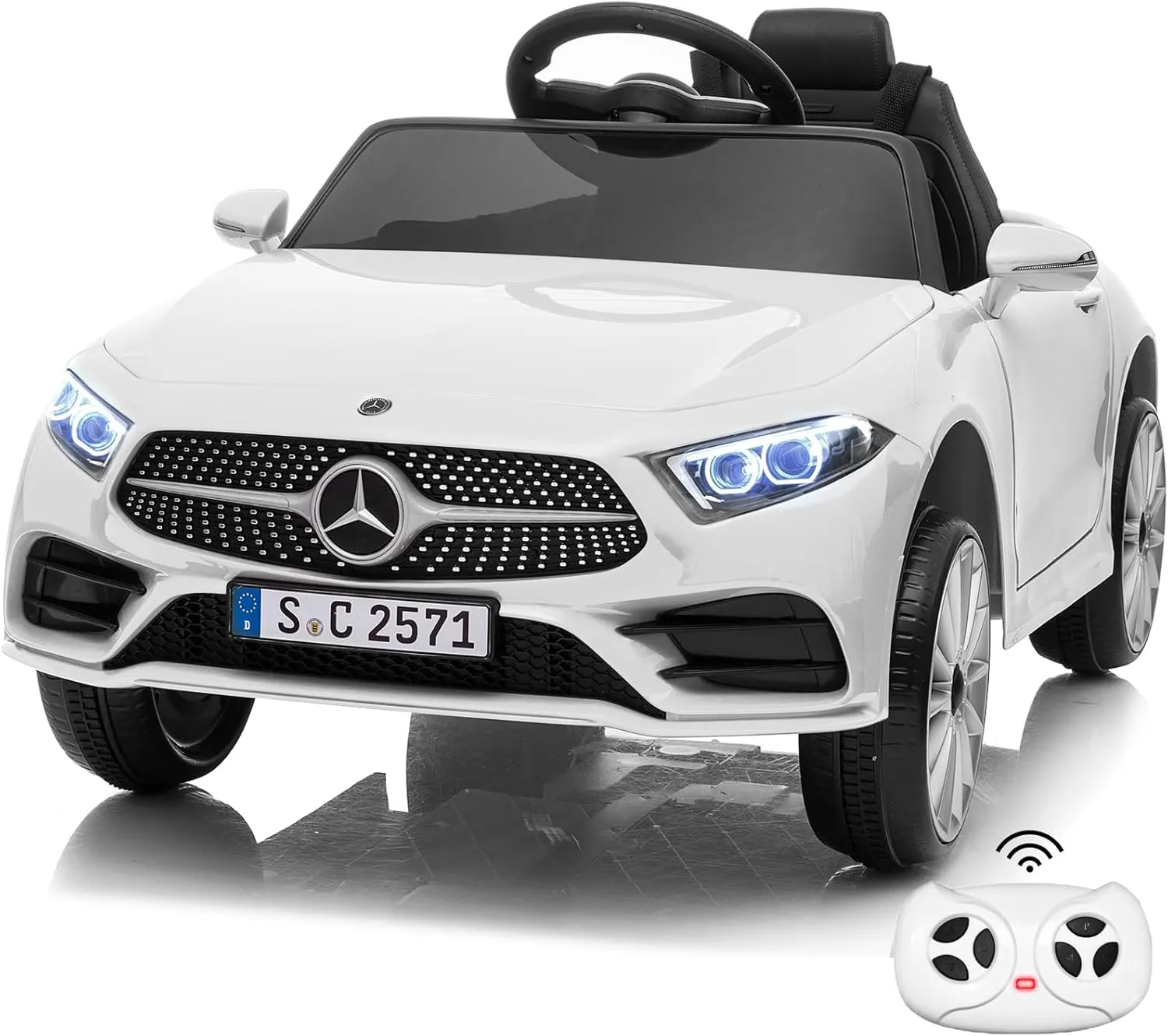 Kids Electric Ride on Car with Remote Control, 12V Licensed Mercedes Benz Kids Car Battery Powered Electric Vehicles Toy Car, Adjustable Speed, Safety Belt, Music&LED Lights (White)