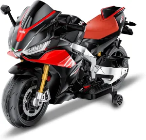 Kids Motorcycle,24V Battery Powered Eletric Ride on Motorcycle for Boys 3-6, Brushless Motor,Kids Electirc Bikes,Aprilia Licensed,with Bluetooth & MP3 (Black, 24V)