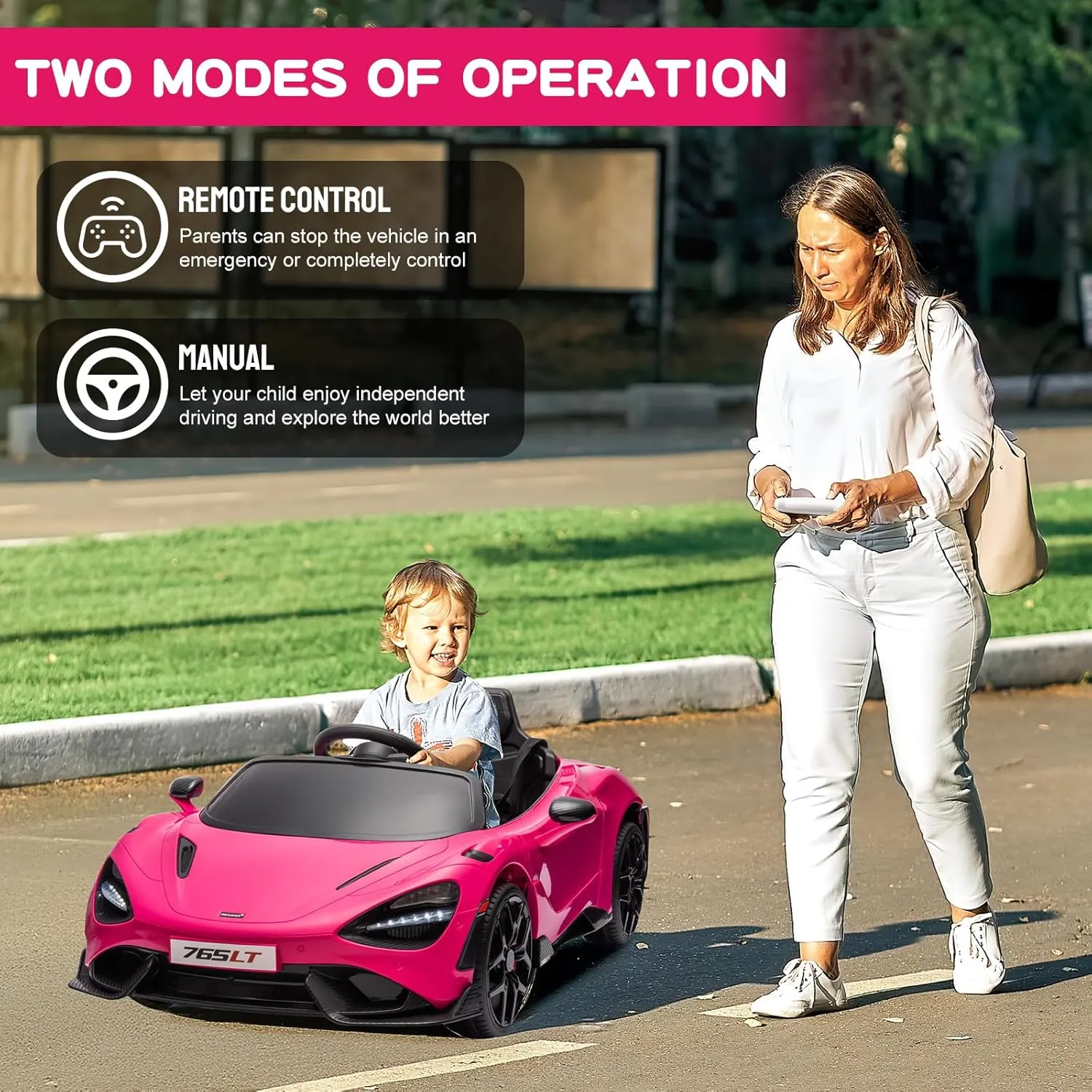Kids Ride-on Car Licensed McLaren765LT for 3-6Years Old, Electric car 12V Battery Powered Electric Vehicle, w/Parent Remote, Music Player, LED Lights, Smooth Start, 3 Speeds, Pink