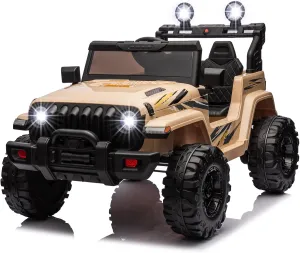 Kids Ride on Car with Remote Control, 24V Battery Powered Electric Cars, Ride on Toy for Big Kids w/Battery Display, LED Lights, Safety Belt, Music & Horn, Bluetooth, Khaki
