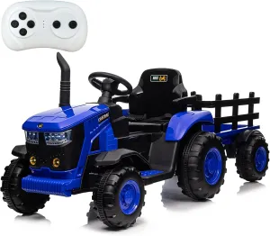 Kids Ride on Tractor with Remote Control, 12V Battery Powered Electric Tractor and 35W Dual Motors for Kids Bluetooth Music/USB, 3-Gear-Shift, Safety Belt, 7-LED Lights, Blue