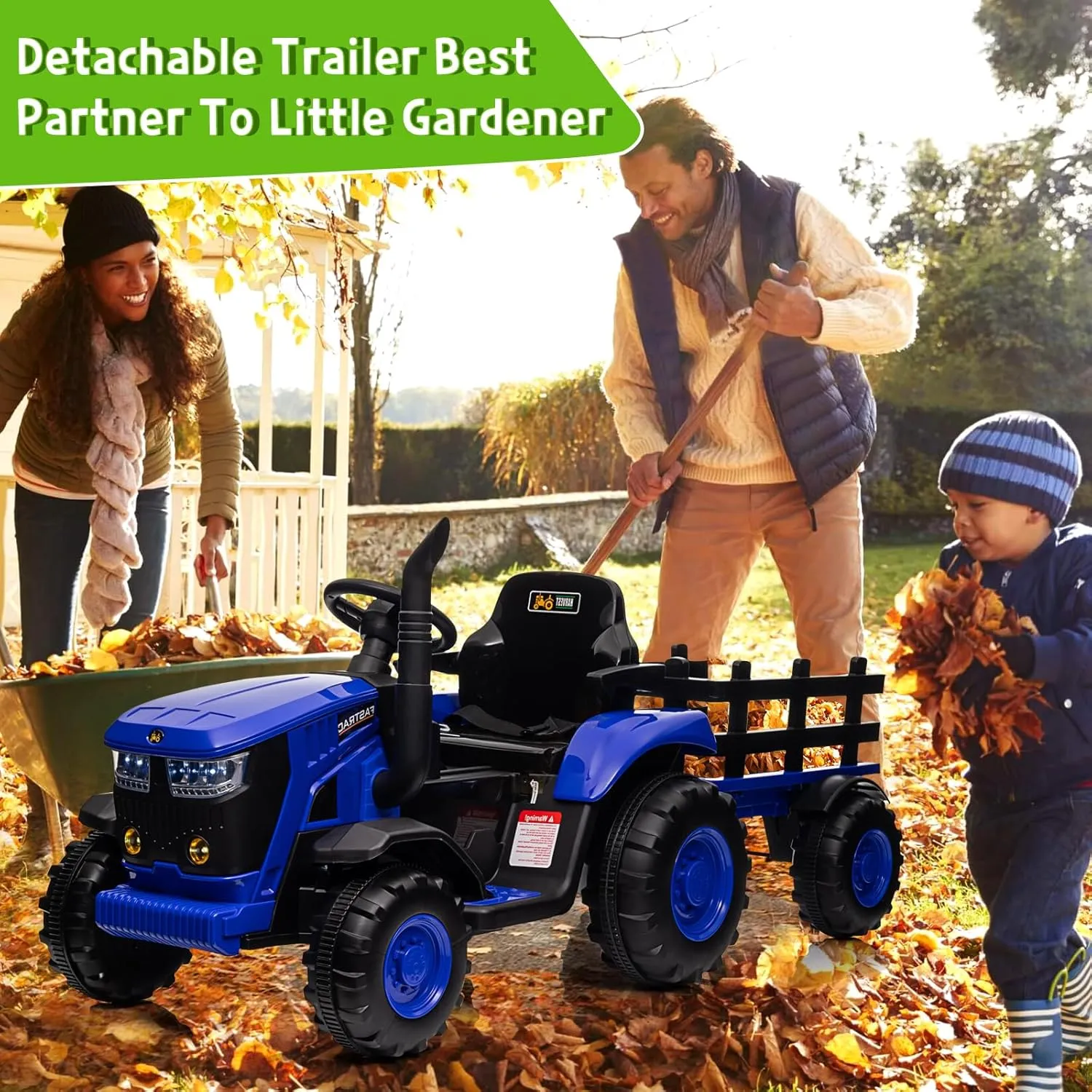 Kids Ride on Tractor with Remote Control, 12V Battery Powered Electric Tractor and 35W Dual Motors for Kids Bluetooth Music/USB, 3-Gear-Shift, Safety Belt, 7-LED Lights, Blue