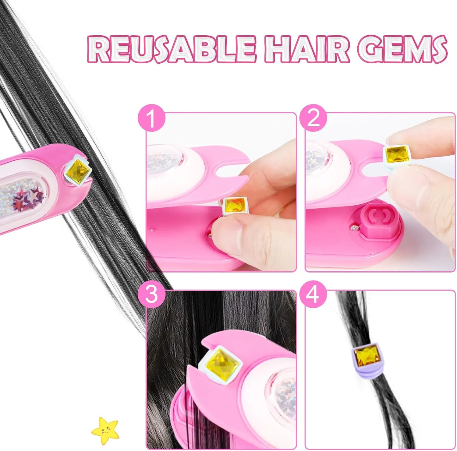 kidzkube Kids Hair Gem Stamper Kit, Quick Gems Hair Jeweler, Bling Hair Jewels for Girls Toys, Hair Styling Tool with Reusable Shining Diamonds, Birthday Gifts Toys for Girls Ages 3 4 5 6 8-12