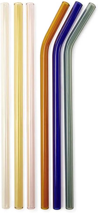 Kikkerland Reusable Glass Straws, 6 Assorted Colors (CU279)