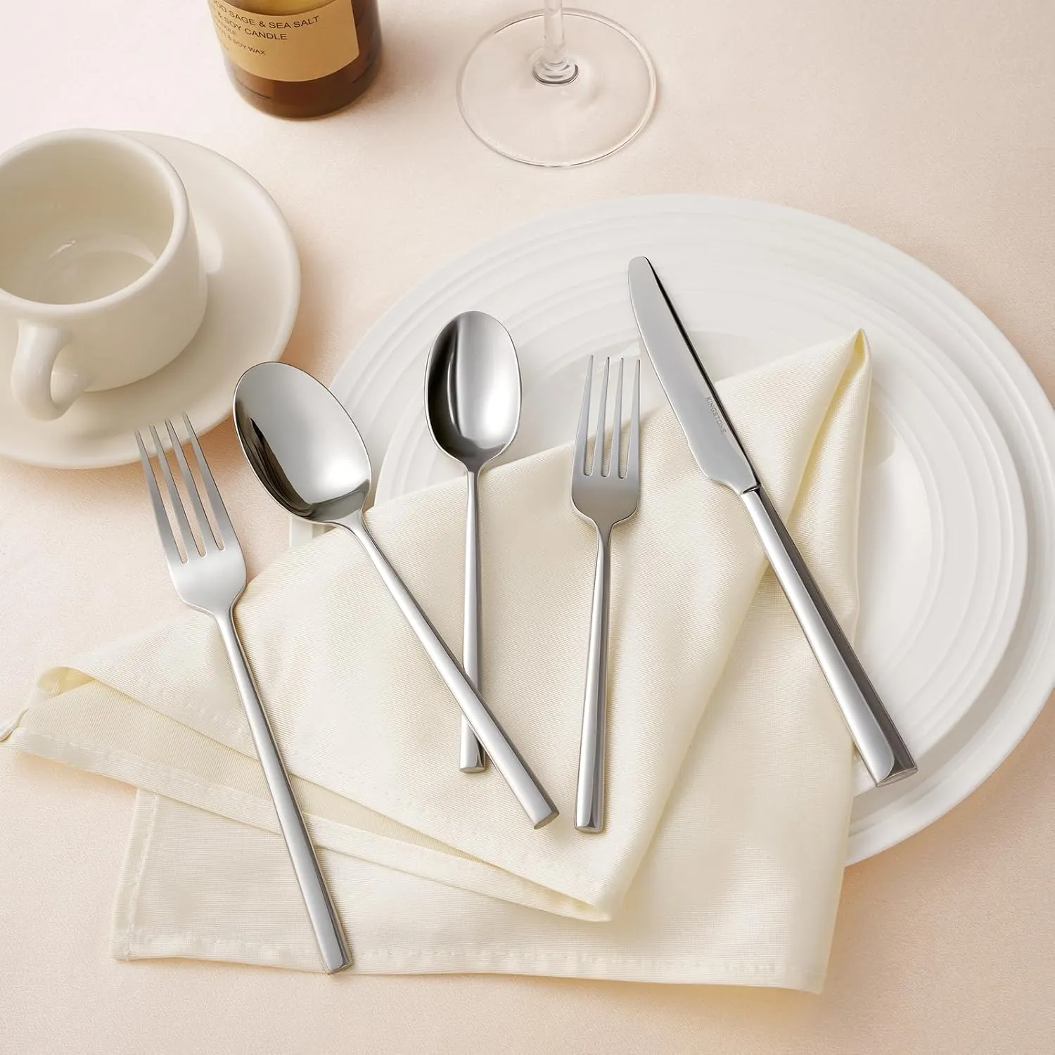 KINGSTONE Silverware Set, 40-Piece Forged Flatware Set Cutlery Set Premium Stainless Steel, Service for 8, for Kitchen, Home, Wedding, Party, Mirror Polished and Dishwasher Safe