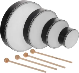 Kisangel 4sets Boy Girl Percussion Drum Handheld Instruments for Early Music Education Natural Wood Color Comfortable Faux Pu Musical Toys for Boys and Girls Includes Drums
