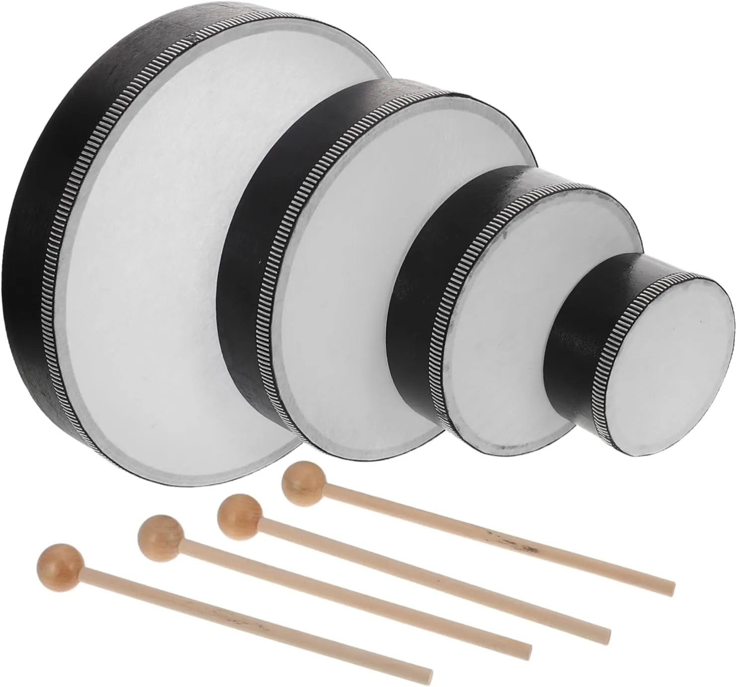 Kisangel 4sets Boy Girl Percussion Drum Handheld Instruments for Early Music Education Natural Wood Color Comfortable Faux Pu Musical Toys for Boys and Girls Includes Drums