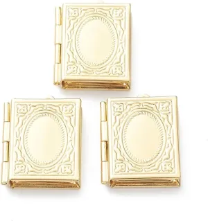 KitBeads 10pcs Brass Rectangle Locket Charms Notebook Photo Frame Charms Real 18K Gold Plated Book Charms for Jewelry Making Necklace Keychains Crafts Bulk