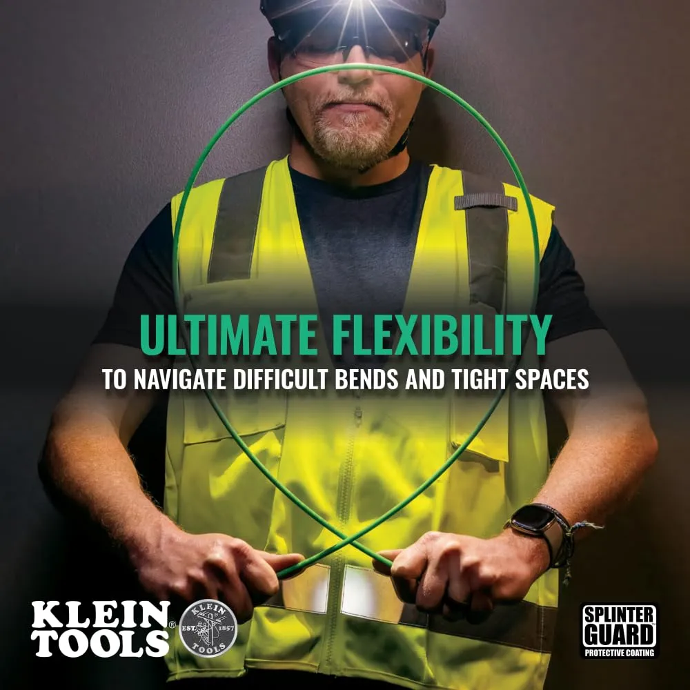 Klein Tools 50159 15-Foot Hi-Flex Glow Fish Rod Set, (3) 5/32-Inch Fiberglass, Adapter, Bullet Nose, Attachments, Splinter Guard Coating