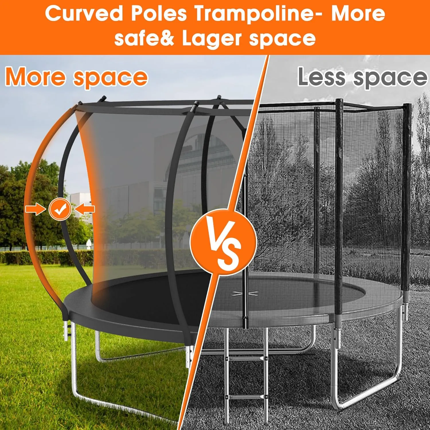 KOFUN 1500LBS Outdoor Tranpoline for Kids and Adults, Tranpolines with Net, Ladder, Easy to Assemble Recreational Tranpoline Backyard Heavy Duty Tranpoline 8FT 10FT 12FT 14FT 16FT
