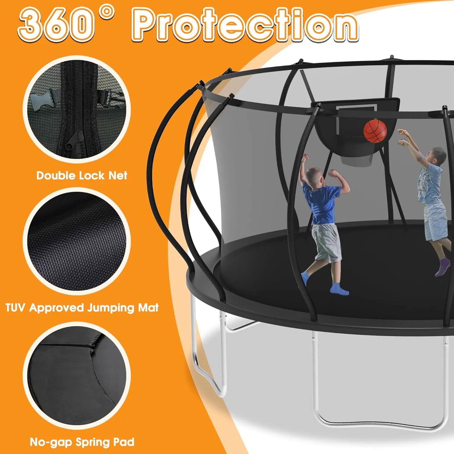 KOFUN 1500LBS Outdoor Tranpoline for Kids and Adults, Tranpolines with Net, Ladder, Easy to Assemble Recreational Tranpoline Backyard Heavy Duty Tranpoline 8FT 10FT 12FT 14FT 16FT