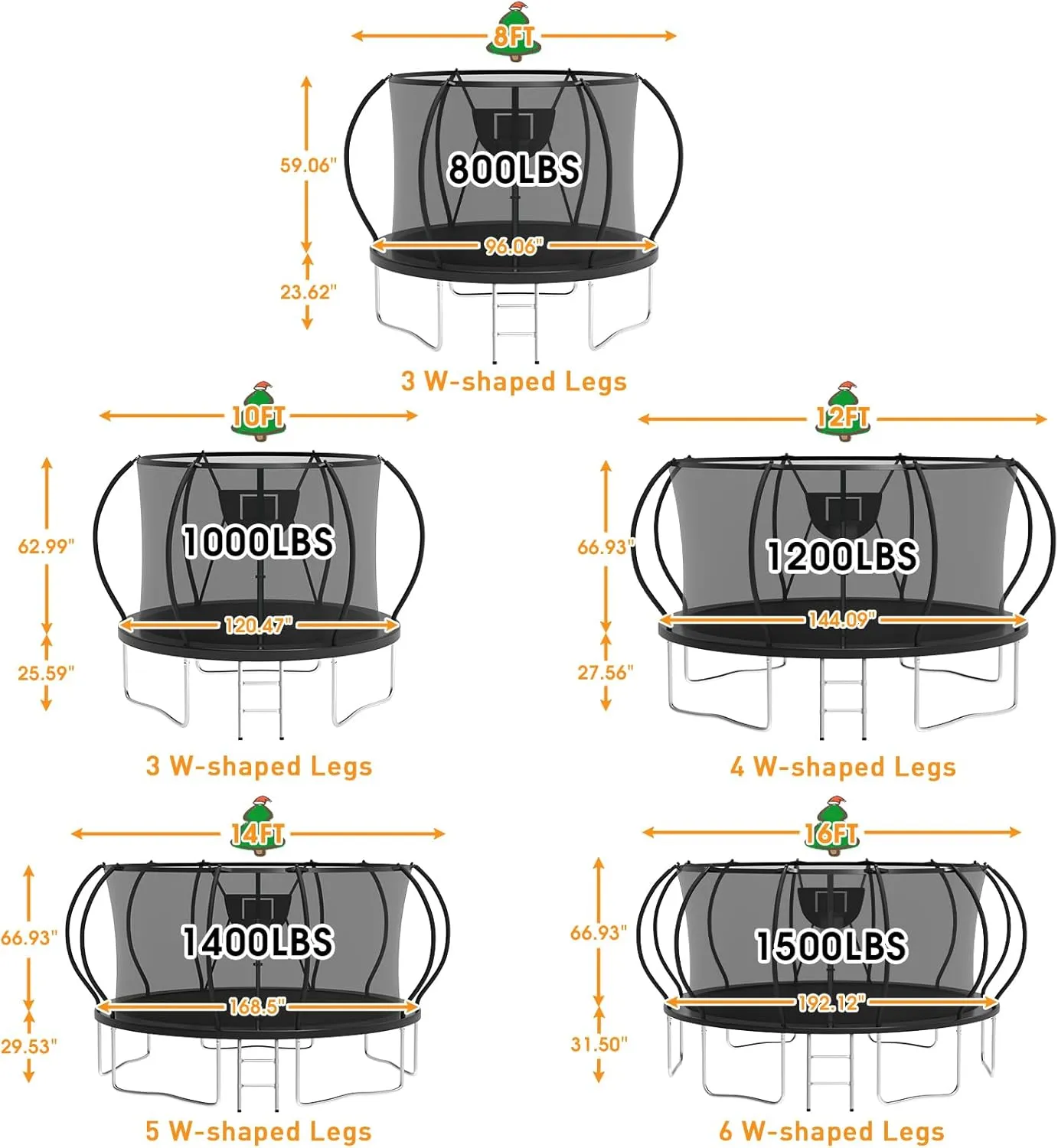 KOFUN 1500LBS Outdoor Tranpoline for Kids and Adults, Tranpolines with Net, Ladder, Easy to Assemble Recreational Tranpoline Backyard Heavy Duty Tranpoline 8FT 10FT 12FT 14FT 16FT