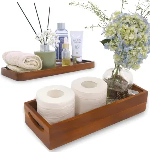 KOLWOVEN Set 2 Wooden Toilet Tray & Vanity Tray from Acacia Wood for Bathroom Counter Organizer and Back of Toilet Tank Topper Paper Hand Towel Tray Decorative Organizer for Bathroom Accessories