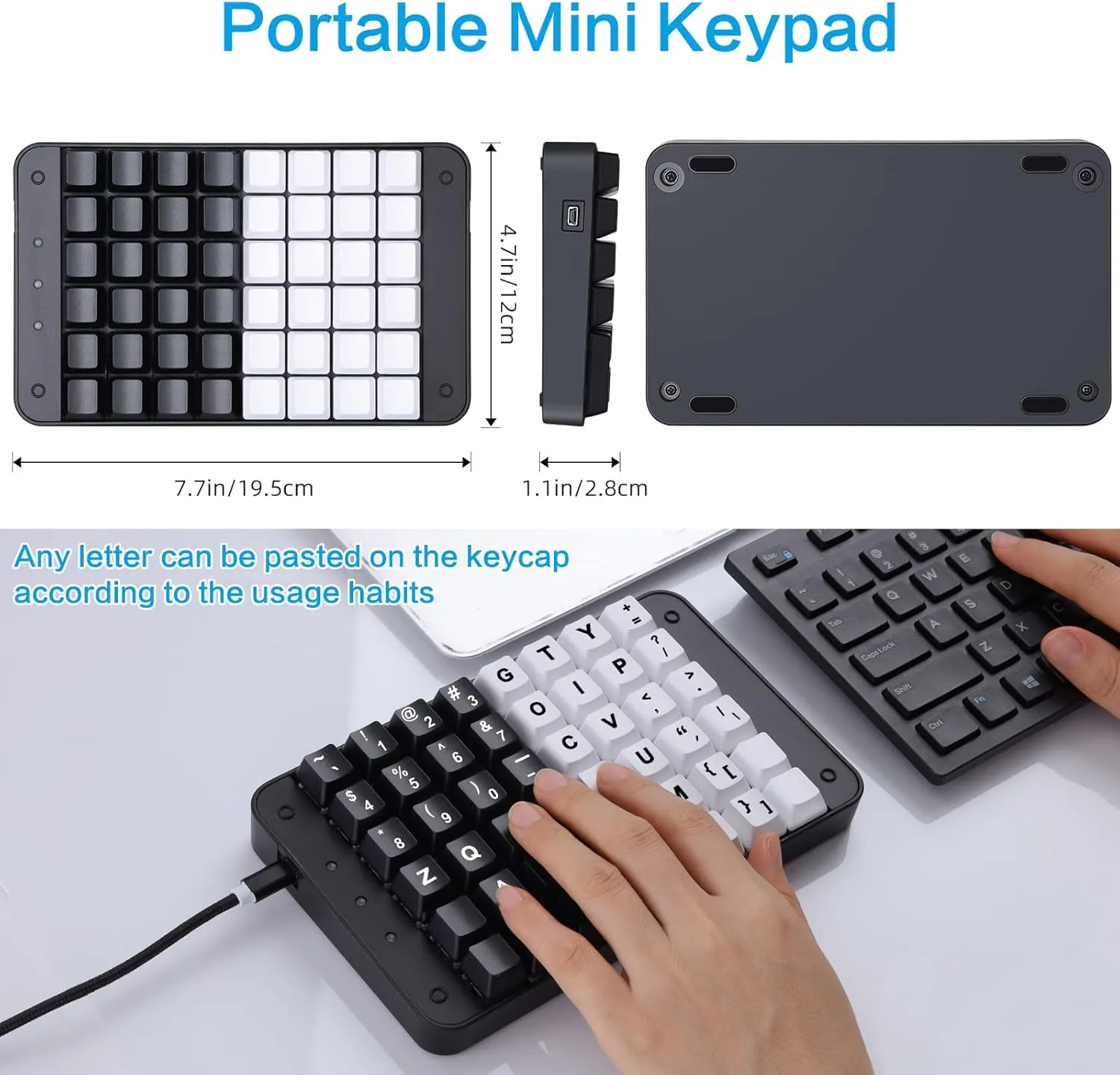 Koolertron One Handed Mechanical Gaming Keyboard, 48 Keys Fully Programmable Mini USB Macro Keyboard with OEM Gateron Red Switch, for Gamers/Designers/Video Editor