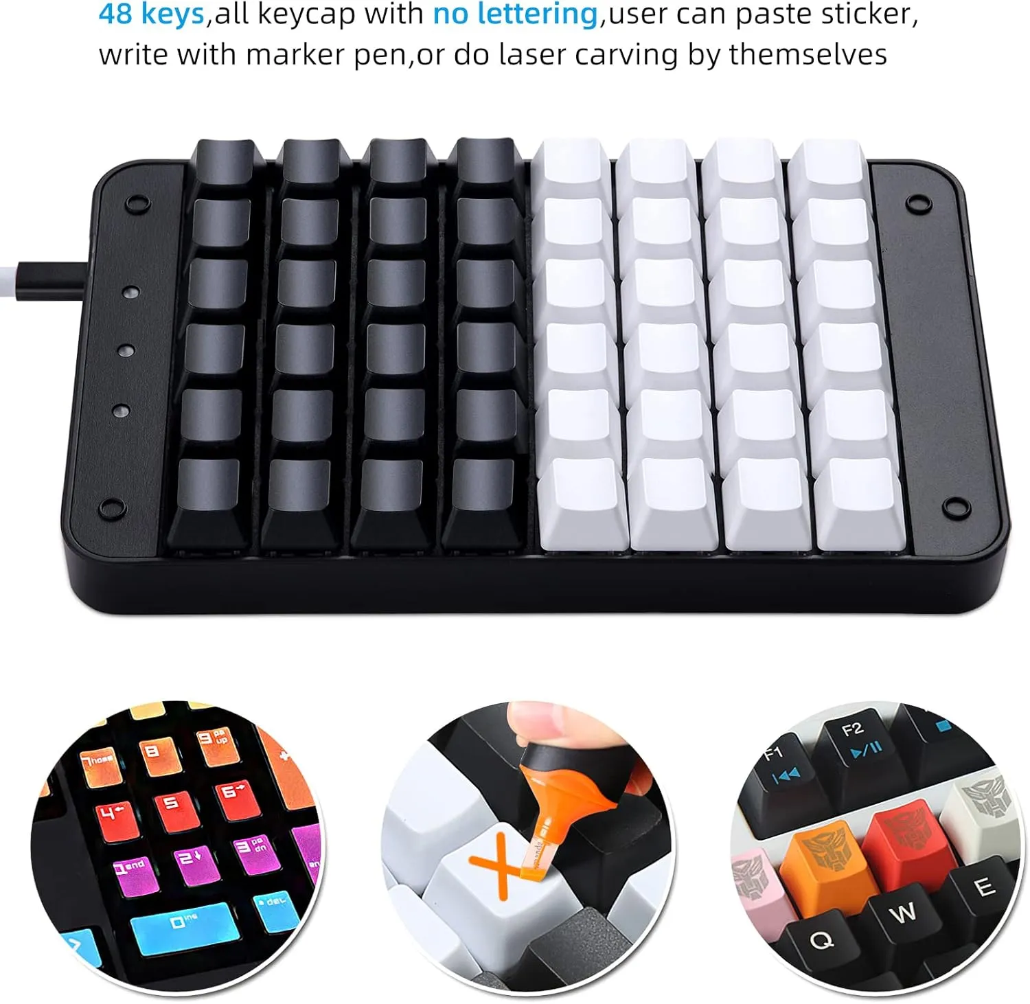 Koolertron One Handed Mechanical Gaming Keyboard, 48 Keys Fully Programmable Mini USB Macro Keyboard with OEM Gateron Red Switch, for Gamers/Designers/Video Editor